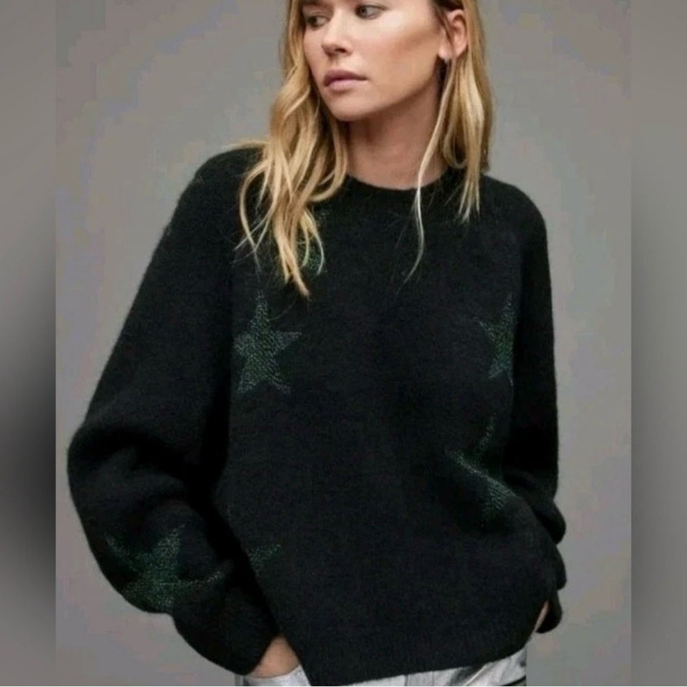 All Saints star metallic tinsel brushed sweater